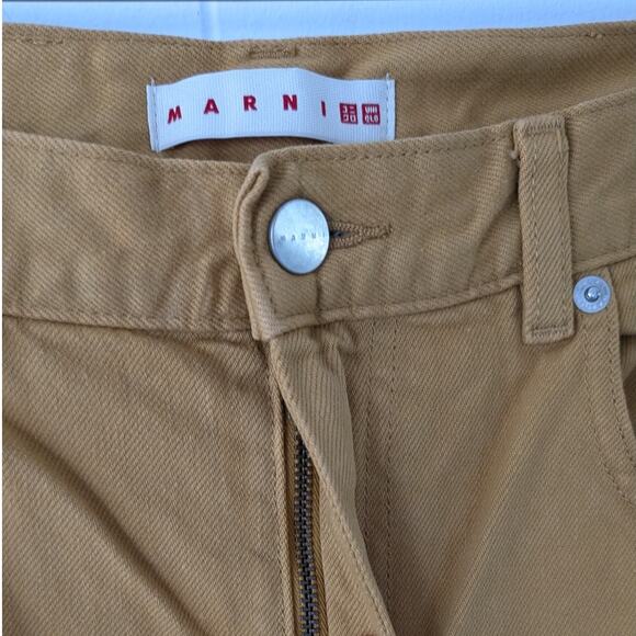 Marni Uniqlo Yellow Denim Baggy High Waist Wide Leg Logo Jeans, size 26x31 - Picture 6 of 11